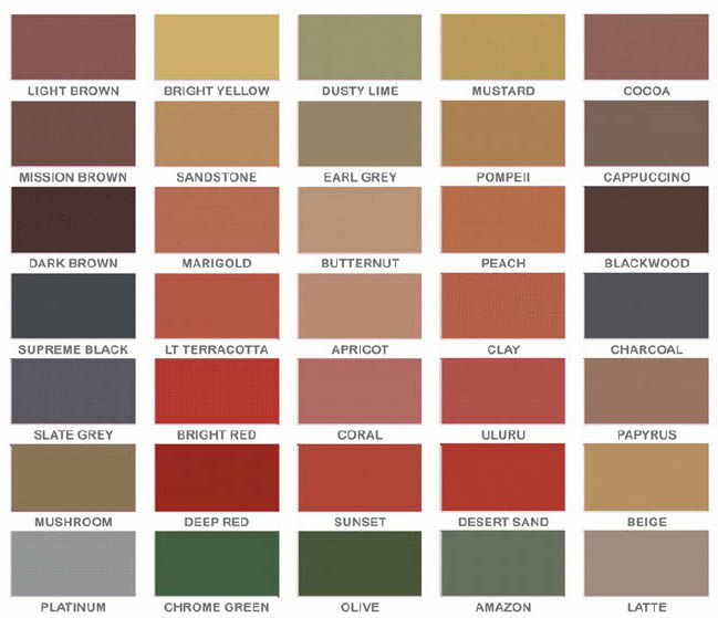 colour chart - coloured concrete